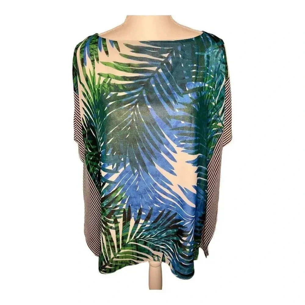 Calvin Klein Women's Medium Floral Chiffon-Trim Poncho Top Multicolor Blouse